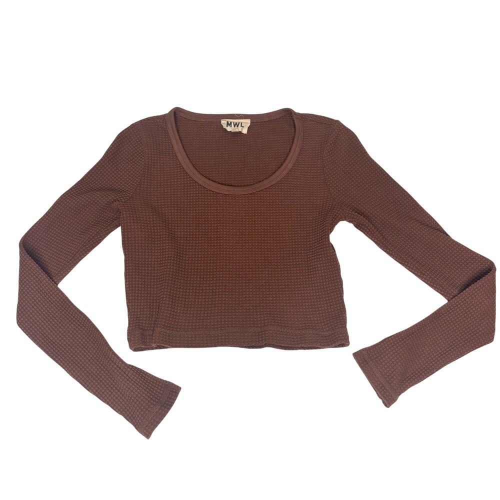 Madewell MWL Waffle Long Sleeve Scoop Neck Crop Tee Brown M
